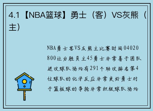 4.1【NBA篮球】勇士（客）VS灰熊（主）