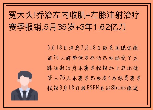 冤大头!乔治左内收肌+左膝注射治疗赛季报销,5月35岁+3年1.62亿刀