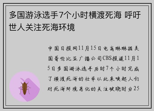 多国游泳选手7个小时横渡死海 呼吁世人关注死海环境